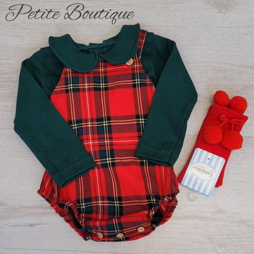 Spanish boys dark green vest & tartan romper set