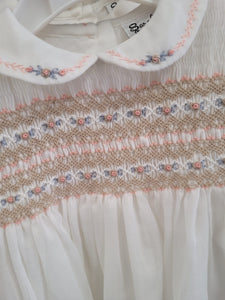 Sarah Louise ivory/beige/coral smock dress
