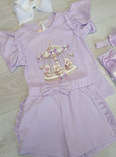 Load image into Gallery viewer, Lilac teddy carousel top, short &amp; headband set