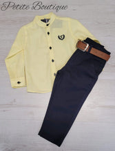 Load image into Gallery viewer, Boys lemon shirt &amp; navy chinos set