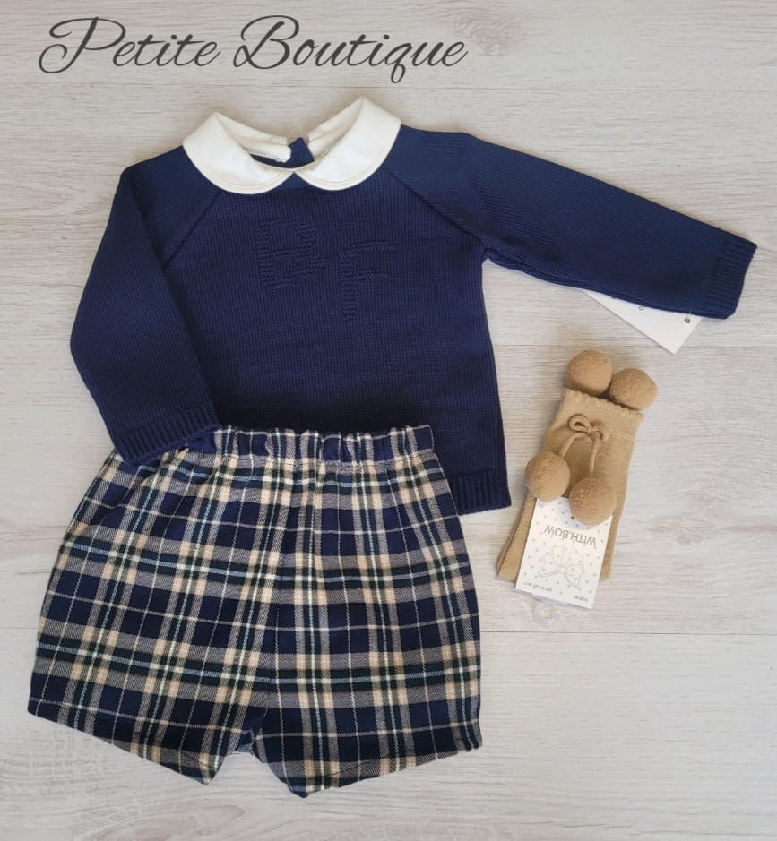 Spanish navy jumper & checked short set