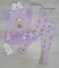 Load image into Gallery viewer, Lilac teddy bear top, leggng &amp; headband set