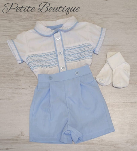 Blue smock shirt & short set