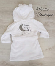 Load image into Gallery viewer, White fleece dressing gown with embroidery at the back