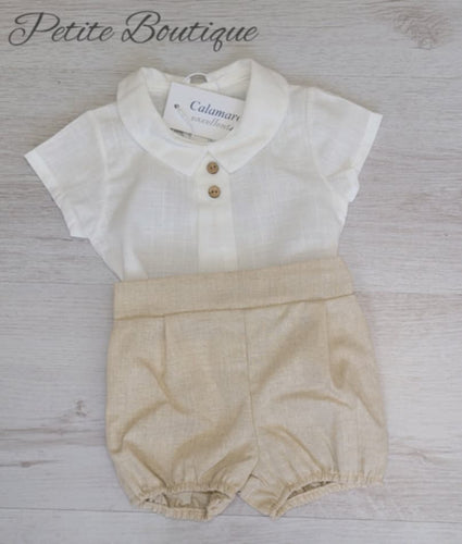 Spanish Calamaro boys top & beige short set
