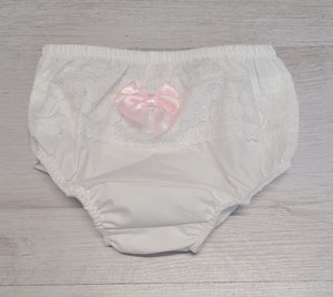 Ivory/pink bow frilly pants