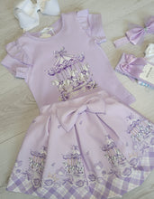 Load image into Gallery viewer, Lilac carousel top, skirt &amp; headband set