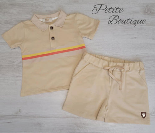 Boys beige polo top & short set