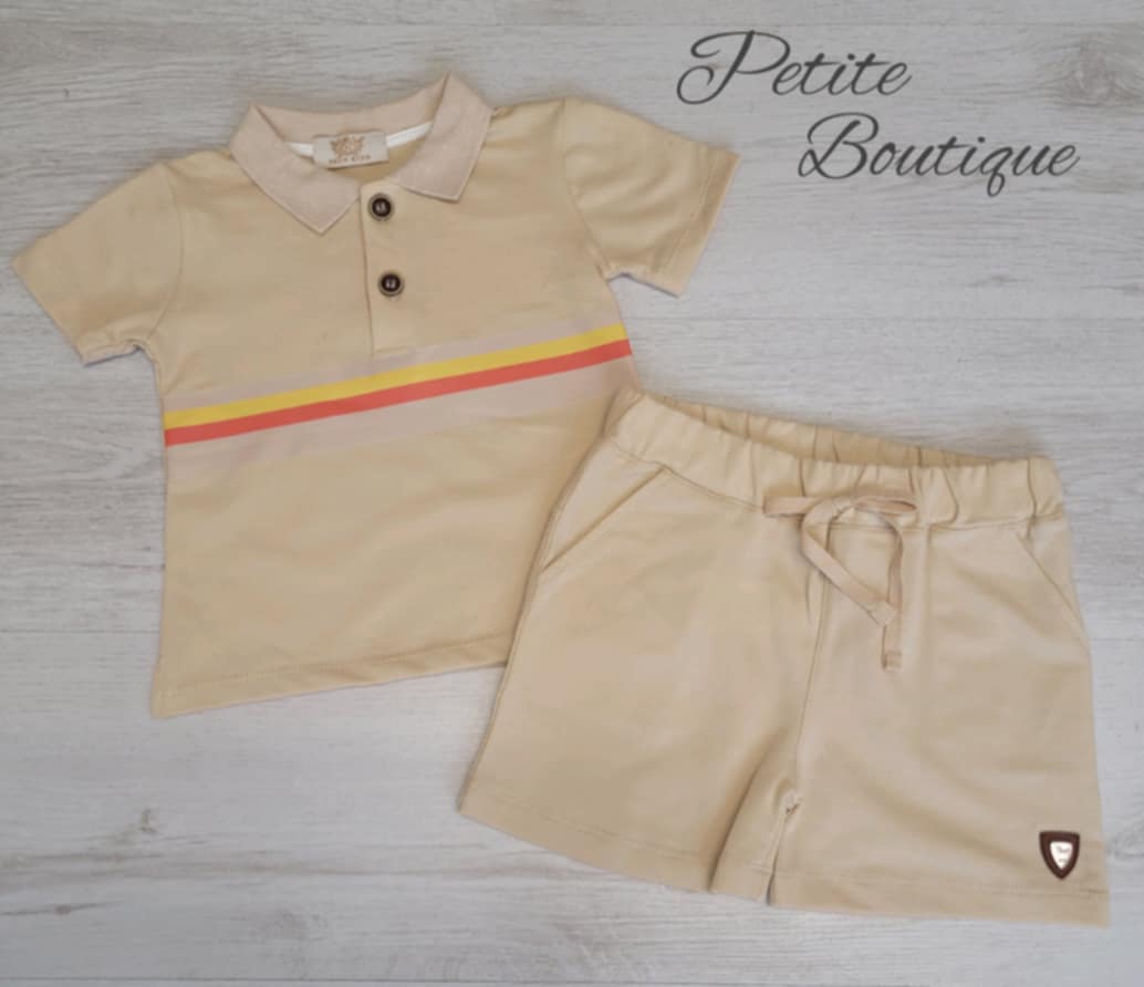 Boys beige polo top & short set