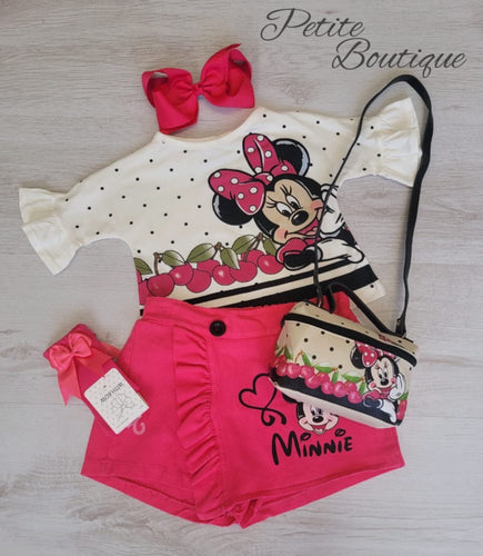 Minnie Mouse hot pink 3pc set top, skort & handbag