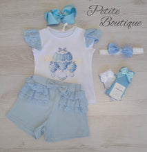 Load image into Gallery viewer, Light blue hot air balloon top, short &amp; headband set