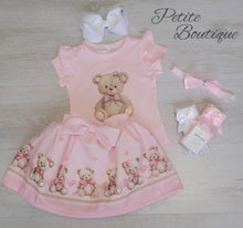 Load image into Gallery viewer, Pink teddy bear top, skirt&amp; headband set