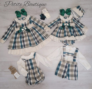 Spanish green/cream check romper