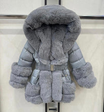 Load image into Gallery viewer, Grey faux fur trim coat