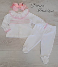 Load image into Gallery viewer, Spanish white/pink smock 2pc set