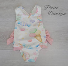 Load image into Gallery viewer, Ice cream/candy print double bow swimsuit
