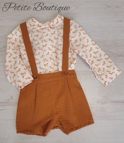 Spanish Dachshund print shirt & short braces set