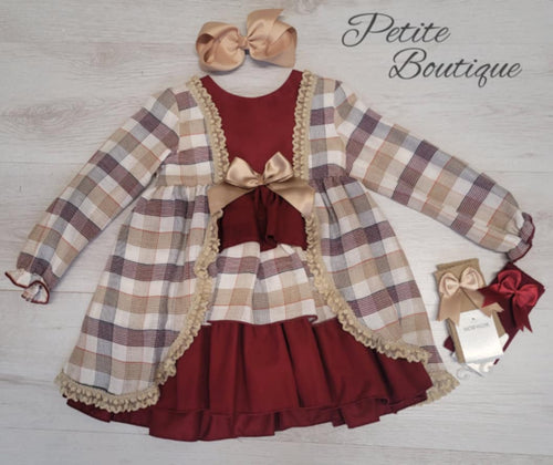 Spanish burgundy/tan older girls dress