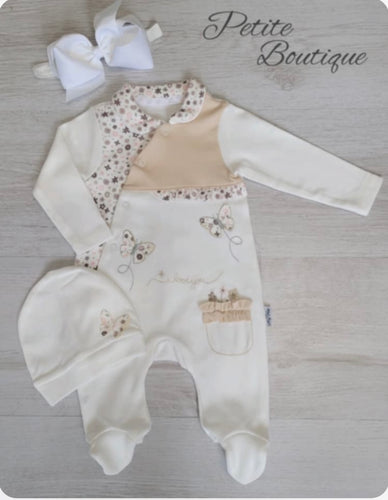 Butterfly beige babygrow