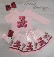 Load image into Gallery viewer, Pink Teddy top &amp; skirt set