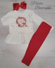 Load image into Gallery viewer, Teddy top &amp; red legging set