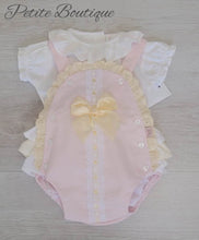 Load image into Gallery viewer, Spanish pale pink &amp; cream romper &amp; shirt set
