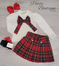 Load image into Gallery viewer, Red tartan bow top &amp; skirt set