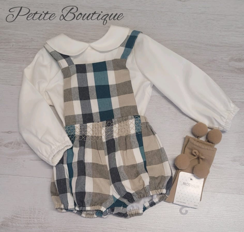 Spanish green/cream check romper