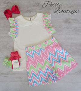 Green/pink top & short set