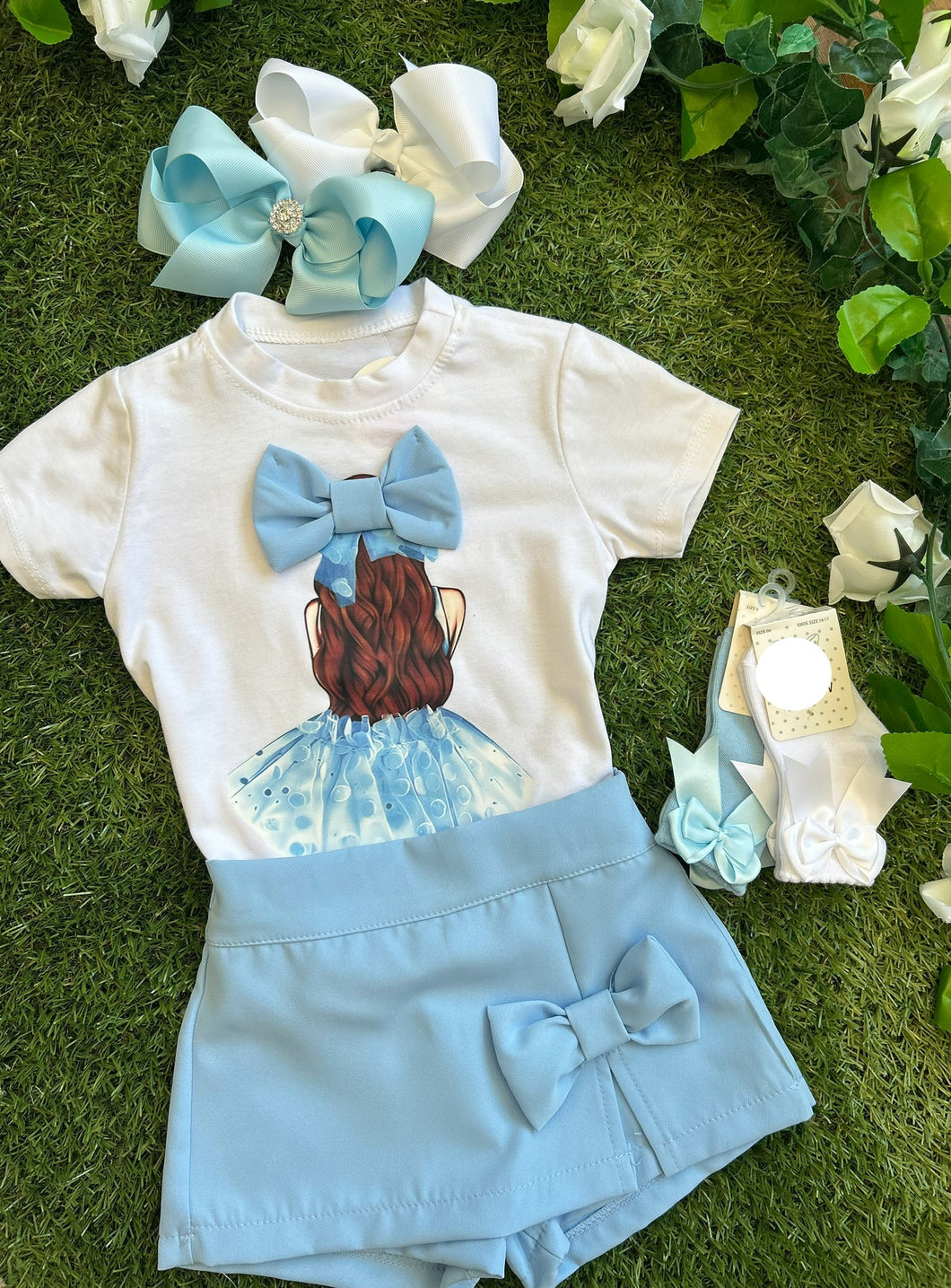 Summer baby blue top & skort set