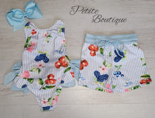 Load image into Gallery viewer, Blue double bow berry print swimsuit