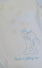 Load image into Gallery viewer, Blue ‘catch a star’ velour babygrow
