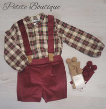 Load image into Gallery viewer, Calamaro Spanish burgundy check top &amp; braces short set
