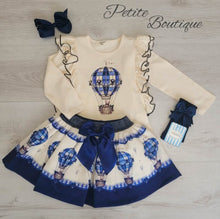 Load image into Gallery viewer, Navy hot air balloon top &amp; skirt set