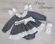 Load image into Gallery viewer, Spanish baby grey/white dress &amp; matching pants set