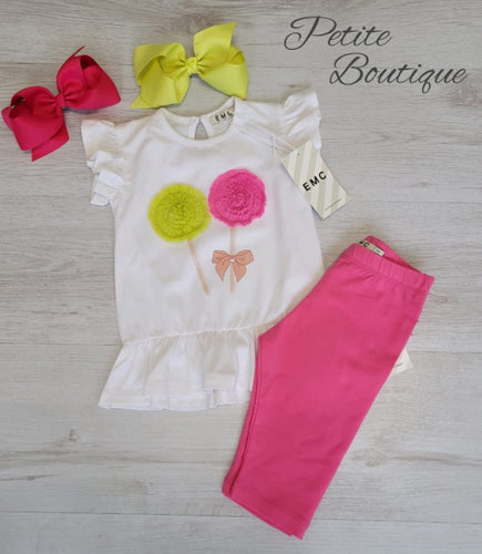 EMC lollipops top & hot pink short leggings set