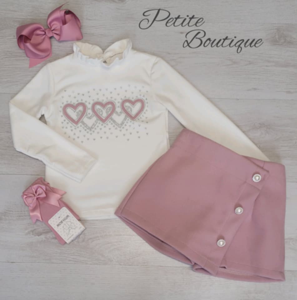 Blush pink heart top & skort set