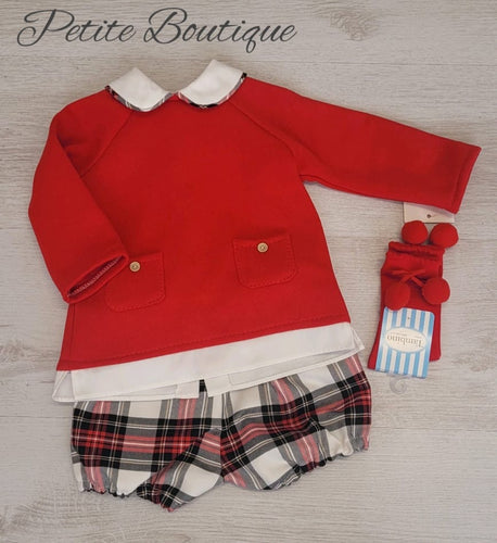 Spanish red top & tartan short set