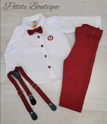 Burgundy shirt & braces trouser set