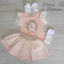 Load image into Gallery viewer, Peach swan top &amp; skirt set