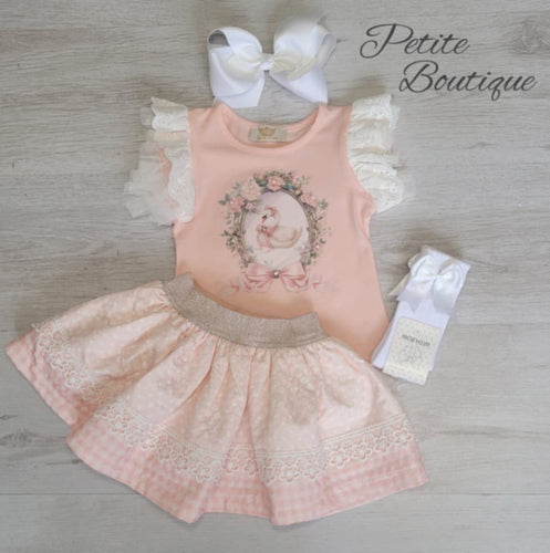 Peach swan top & skirt set