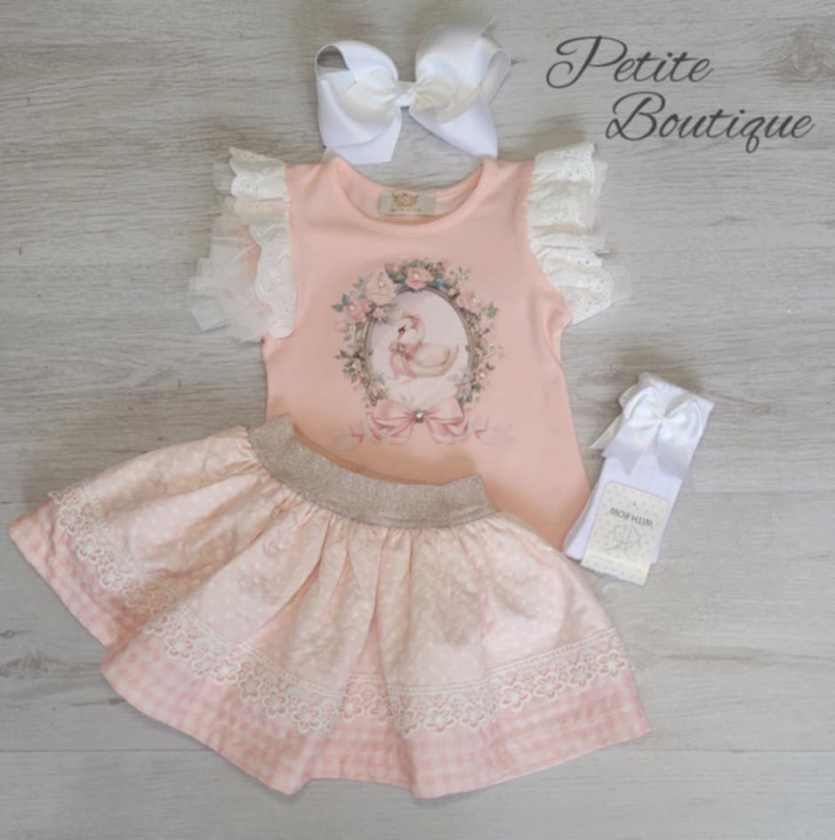 Peach swan top & skirt set