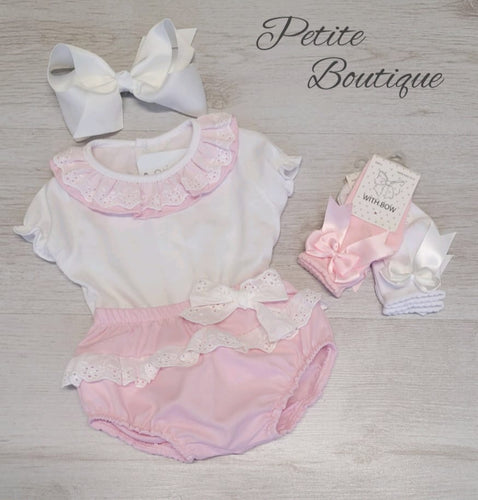 Spanish white/pink top & jam pant set