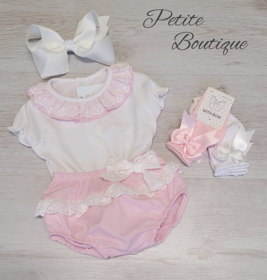Spanish white/pink top & jam pant set