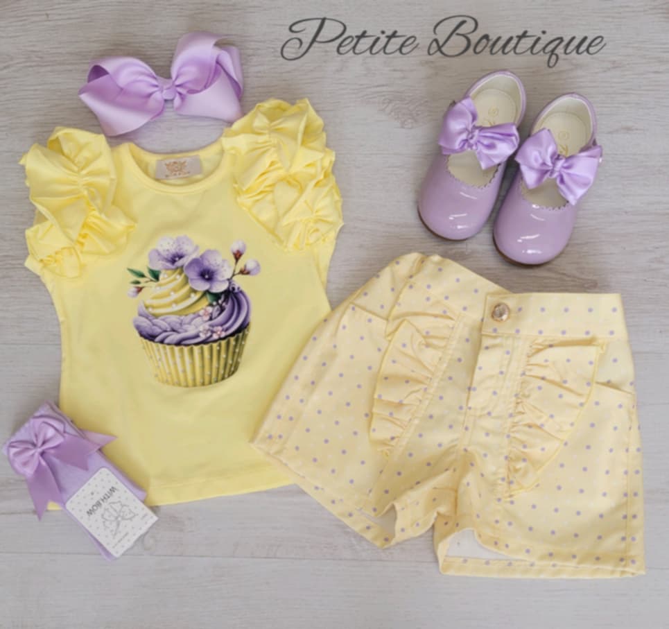 Lemon/lilac cupcake top & short set