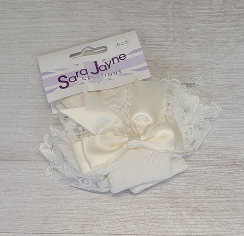 Cream bow frilly ankle socksm