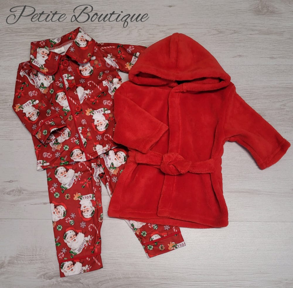 Santa print Christmas pyjamas & red dressing gown set