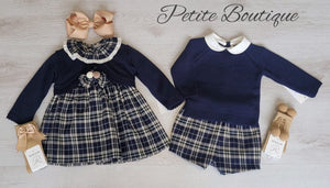 Spanish navy jumper & checked short set