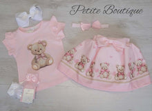 Load image into Gallery viewer, Pink teddy bear top, skirt&amp; headband set