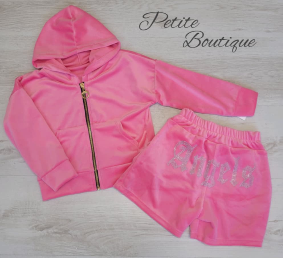Hot pink velour zip hoodie & short set